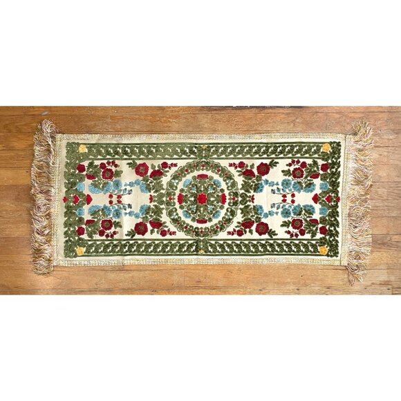 Vintage Other - Vintage Tapestry Runner Floral Dresser Scarf Table Accent Tufted Velour 38 x 17"